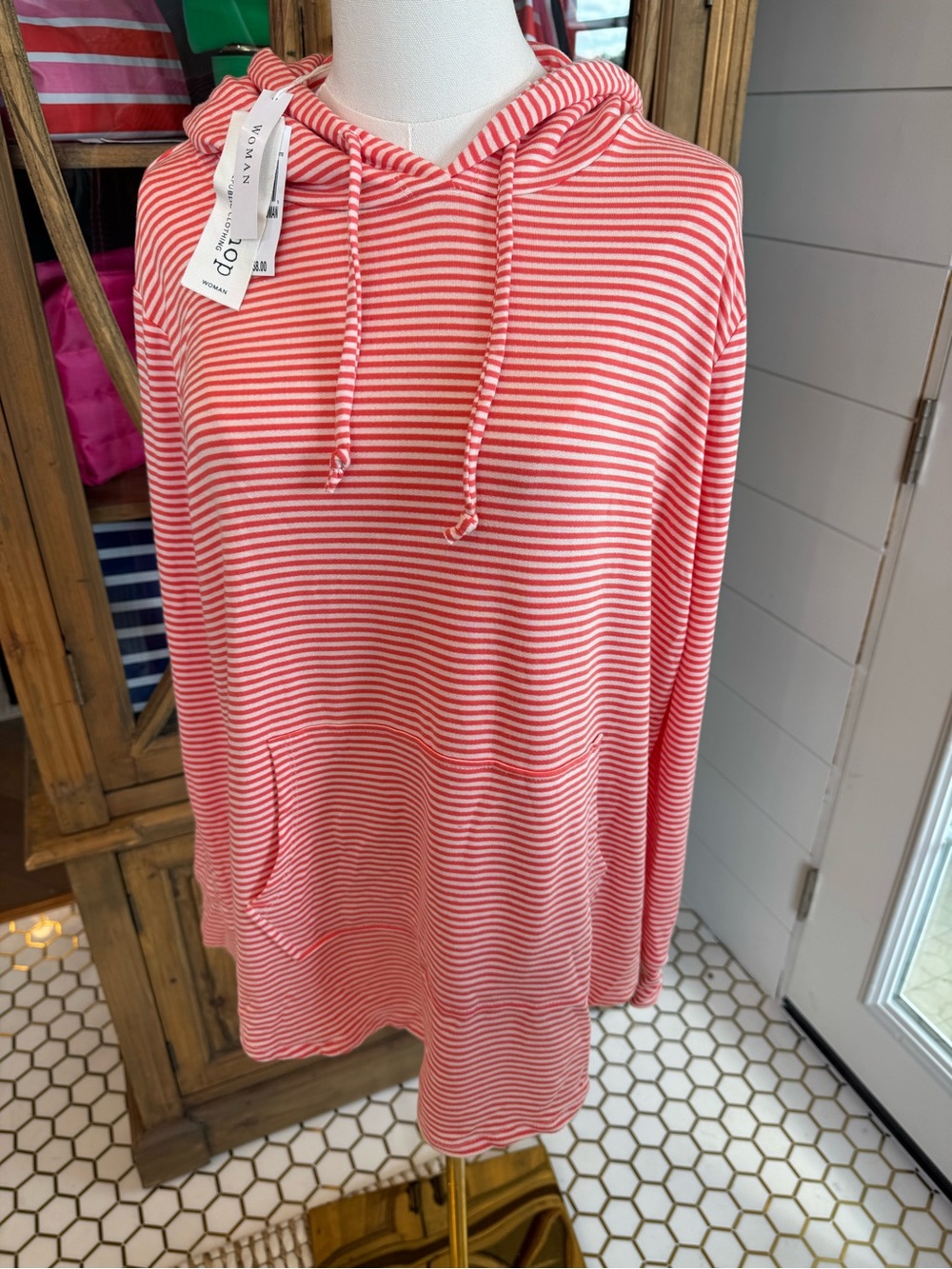 Workshop Republic Clothing Coral and White Striped Hoodie Top
